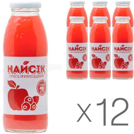 Найсик, Упаковка 12 шт. х 0,3 л, Сок яблочно-смородиновый натуральный, прямого отжима