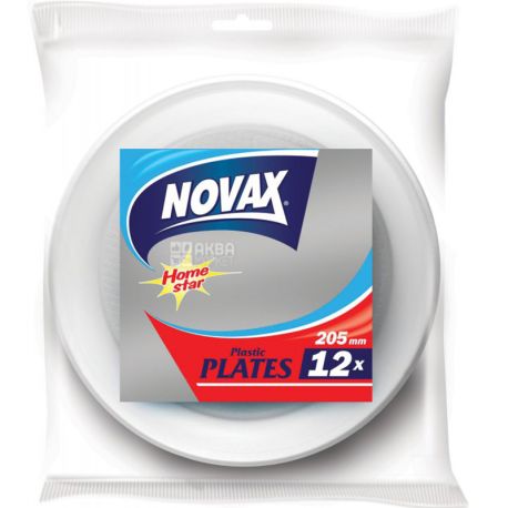 Novax, Home star, 12 шт., Тарілки пластикові, круглі, білі, 205 мм