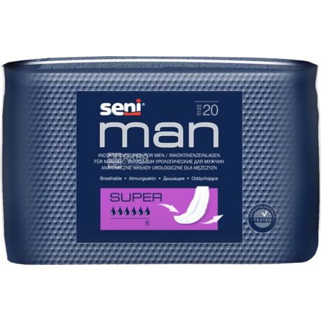 Seni Man Super, 20 шт, Урологічні прокладки, чоловічі, 6 крапель