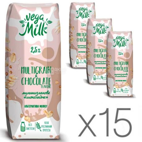 Vega Milk, Упаковка 15 шт. по 250 мл, Напій мультизлаковий c какао ультрапастеризоване, 2,5%