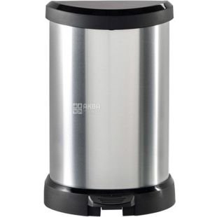 Curver Deco Bin, 5л, Контейнер для мусора с педалью, металлический, серебристый