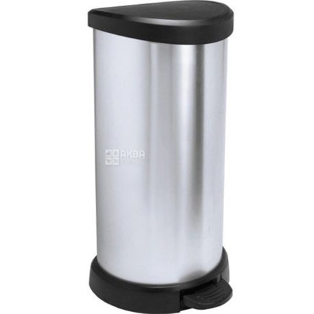Curver, Deco Bin, 309 х 697 мм, Контейнер для мусора с педалью, металлический, серебро, 40 л