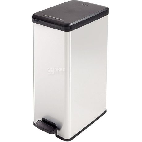 Curver, Slim Bin, 250х610 мм, Контейнер для мусора с педалью, металлический, серебро, 40 л