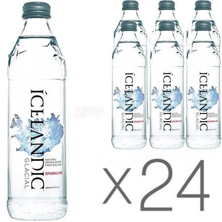 Icelandic Glacial, Упаковка 24 шт, по 0,33 л, Вода мінеральна газована, скло