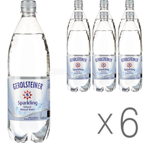 Gerolsteiner, Упаковка 6 шт, по 1 л, Вода минеральная, газированная, ПЭТ