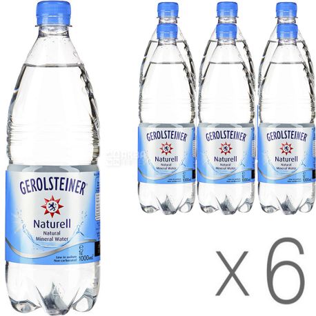 Gerolsteiner, Упаковка 6 шт, по 1 л, Вода мінеральна, негазована, ПЕТ