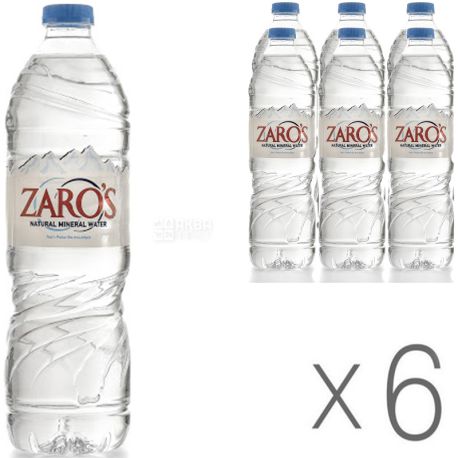 Zaro's, Упаковка 6 шт. х 1,5 л, Зарос, Вода натуральна мінеральна негазована, ПЕТ