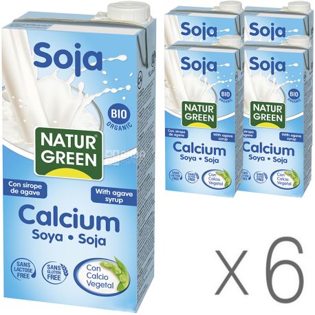 NaturGreen, Soya Calcium, Упаковка 6 шт, по 1 л, Напій рослинний соєвий, з кальцієм і соком агави