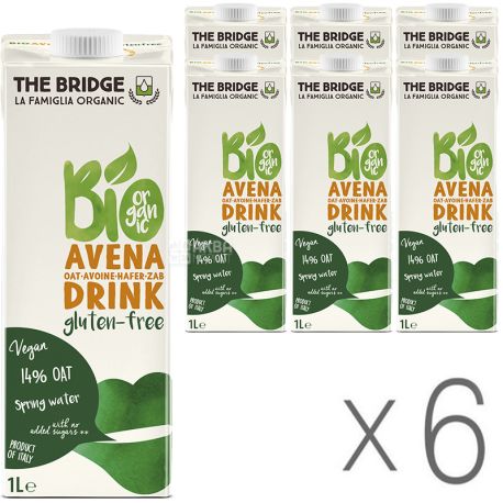 The Bridge, Avena drink, Упаковка 6 шт, по 1 л, Бридж, Напиток овсяный, без сахара и глютена