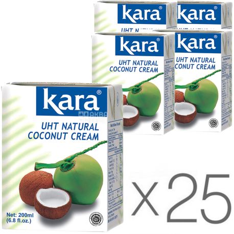 Kara, Coconut cream, Упаковка 25 шт, по 200 мл, Крем-вершки кокосові, 24%