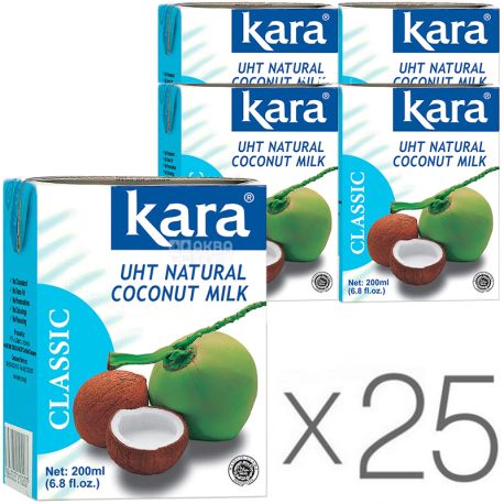 Kara, Coconut milk, Упаковка 25 шт, по 200 мл, Молоко кокосове, пастеризоване, 17%