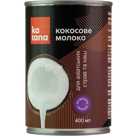 Katana, Кокосовое молоко, 5%, 400 мл, Катана, растительное молоко, без глютена, ж/б