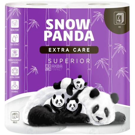 Снежная панда, Extra Care, Superior, 4 рулона, Туалетная бумага, 4 слоя