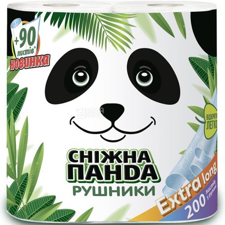 Сніжна панда, Extra long, 2 рулони, 200 відривів, Паперові рушники, 2 шари