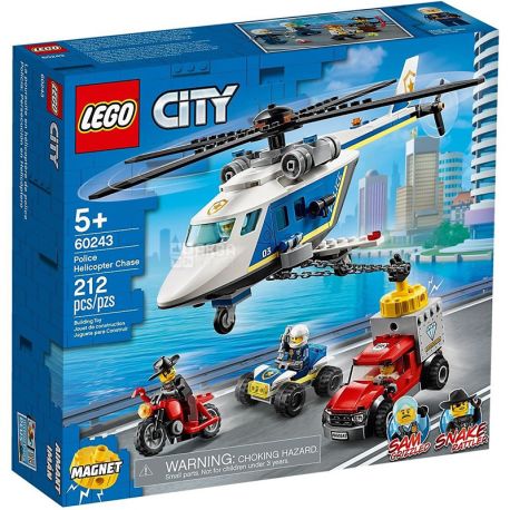 LEGO City, Конструктор Лего, Погоня на полицейском вертолёте, 212 деталей, с 5 лет