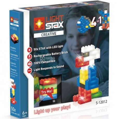 Light Stax, Creative V2 4в1, Конструктор с LED подсветкой, 50 деталей, с 6 лет