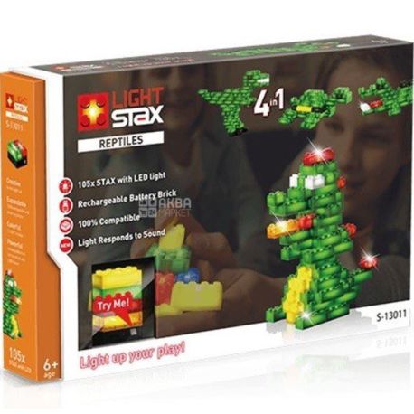 Light Stax, Reptile V2 4в1, Конструктор с LED подсветкой, 105 деталей, с 6 лет