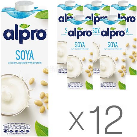 Alpro, Soya Original, Упаковка 12 шт. по 1 л, Алпро, Соевое молоко, оригинальное, витаминизированное