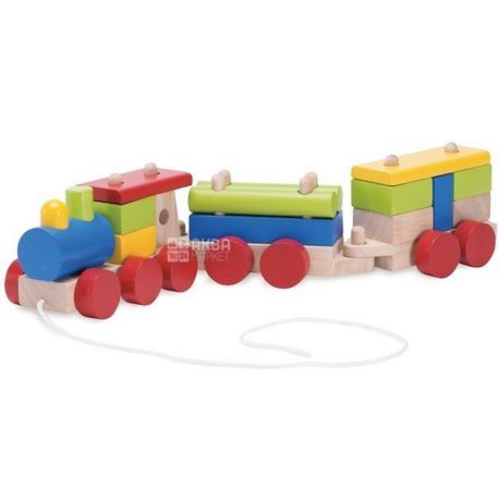 Wonderworld, Wooden construction set, Train with rope, from 1 year