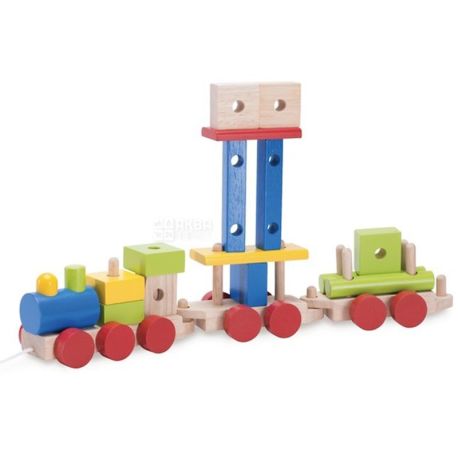 Wonderworld, Wooden construction set, Train with rope, from 1 year