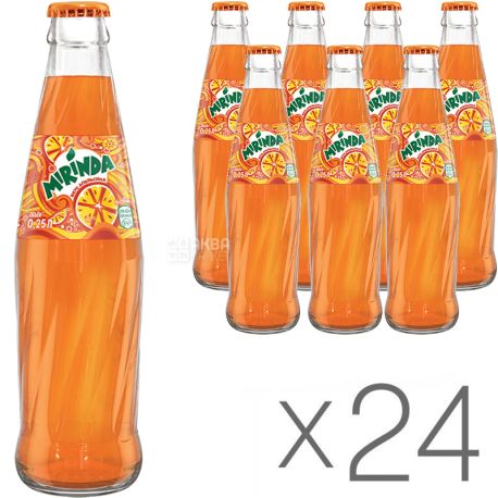 Mirinda Orange, Упаковка 24 шт, по 0,25 л, Миринда, Вода сладкая со вкусом апельсина, газированная, стекло