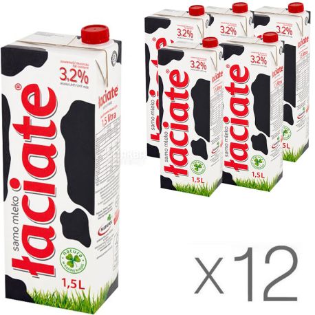 Laciate, Упаковка 12 шт. х 1 л, Лачате, Молоко ультрапастеризоване, 3,2%