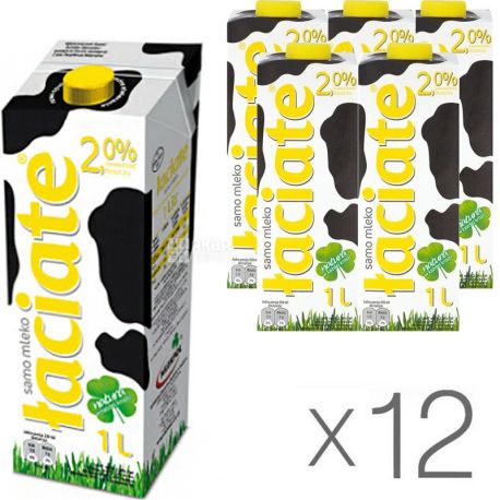 Laciate, Упаковка 12 шт. х 1 л, Лачате, Молоко ультрапастеризоване, 2%