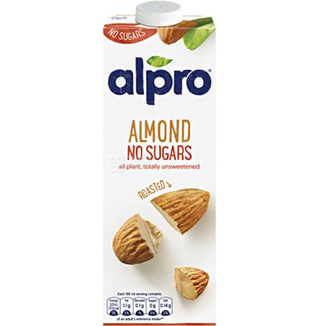 Alpro Almond Unsweetened, 1 л, Алпро, Мигдалеве молоко без цукру та лактози, вітамінізоване