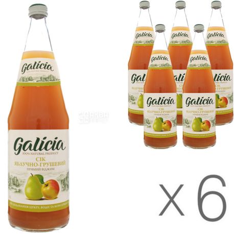 Galicia, Яблуко-груша, Упаковка 6 шт. х 1 л, Сік прямого віджиму