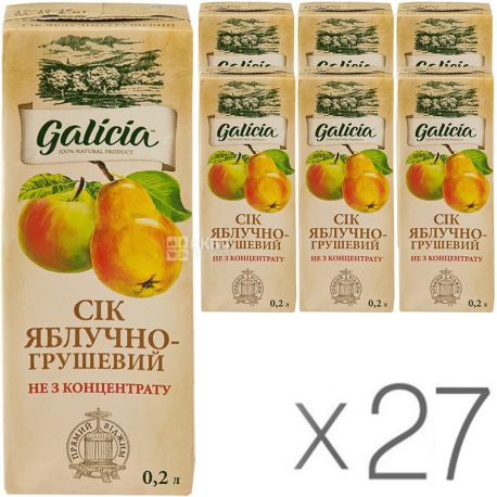Galicia, Яблуко-груша, Упаковка 27 шт. х 0,2 л, Сік прямого віджиму