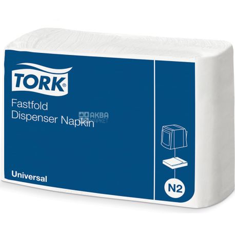 Tork, Universal, 250 шт., Салфетки для диспенсера, однослойные, 25 х 30 см, белые