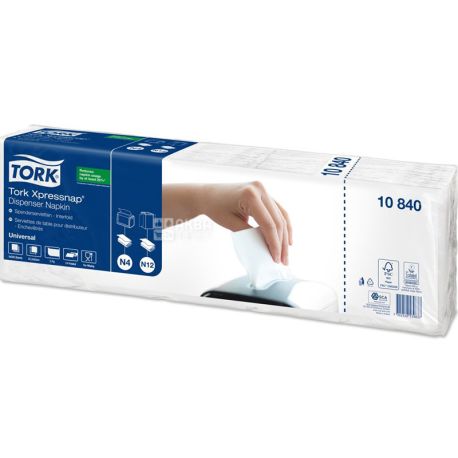 Tork, Xpressnap, 1125 шт., Серветки для диспенсера, одношарові, 21,3 х 33 см, білі