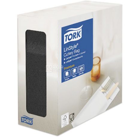 Tork Linstyle, 60 шт, Конверты для столовых приборов, однослойные, 40 х 39, черные