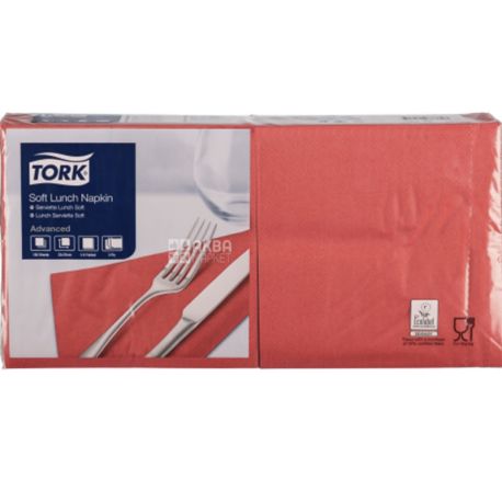 Tork, Advanced, 150 шт., Серветки паперові, тришарові, 33 х 33 см, червоні