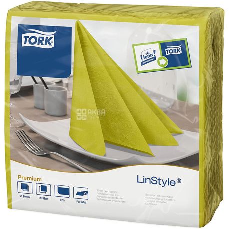 Tork, LinStyle Premium, 50 шт, Серветки для сервірування, одношарові, 39 х 39 см, фісташкові