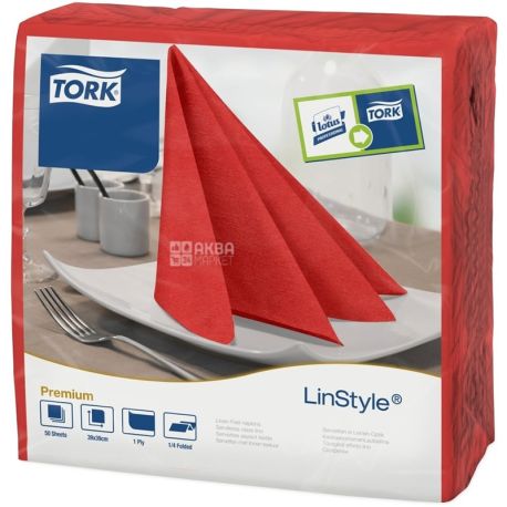 Tork, LinStyle Premium, 50 шт, Салфетки для сервировки, однослойные, 39 х 39 см, красные