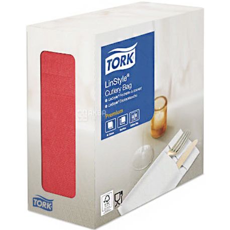 Tork, Linstyle, 60 шт, Конверты для столовых приборов, однослойные, 40 х 39 см, красные