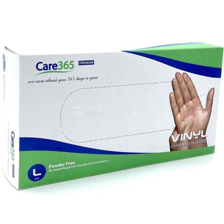 Care 365, 100 pieces, size L, Vinyl gloves without powder, milky