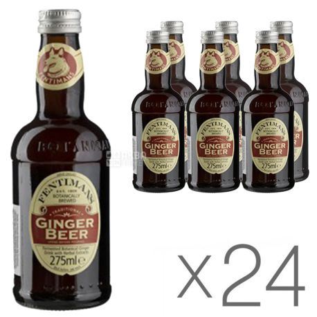 Fentimans, Ginger Beer, Pack of 24 pcs, 0.275 L each, Carbonated drink with ginger flavor, glass