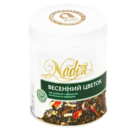 Nadin, Весенний цветок, 200 г, Чай Надин, зеленый с ароматом земляники и маракуйи, ж/б