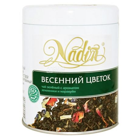 Nadin, Весняна квітка, 200 г, Чай Надін, зелений з ароматом суниці і маракуйї, ж/б