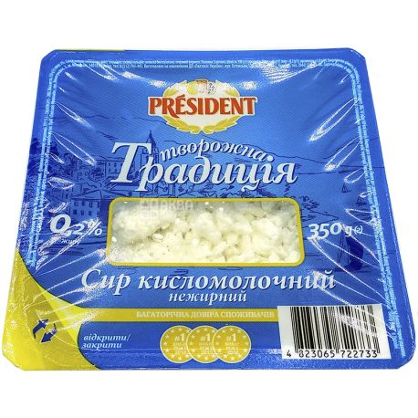 President, Творожная традиция, 350 г, Сыр кисломолочный, нежирный, 0,2%