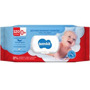 Bambik, 120 шт., Бамбік, Серветки дитячі вологі з вівсяним молочком, з клапаном