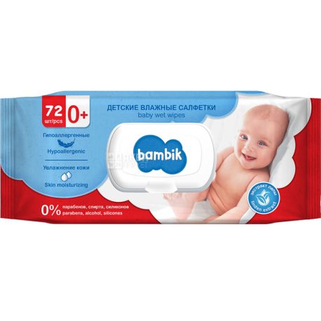Bambik, 72 шт, Салфетки детские влажные с экстрактом липы