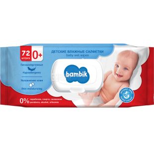 Bambik, 72 шт, Бамбик, Салфетки детские влажные с экстрактом липы, с клапаном