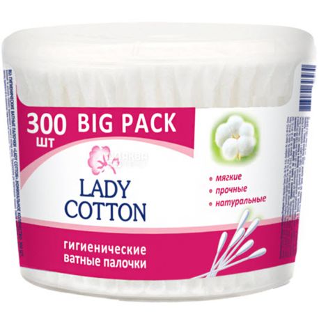 Lady Cotton, 300 шт, Ватні палички гігієнічні, ПЕТ