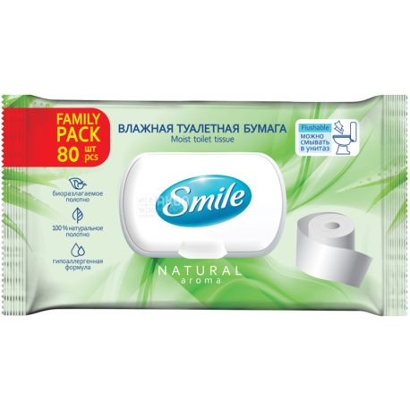 Smile Family, 80 шт, Влажная туалетная бумага для взрослых с клапаном