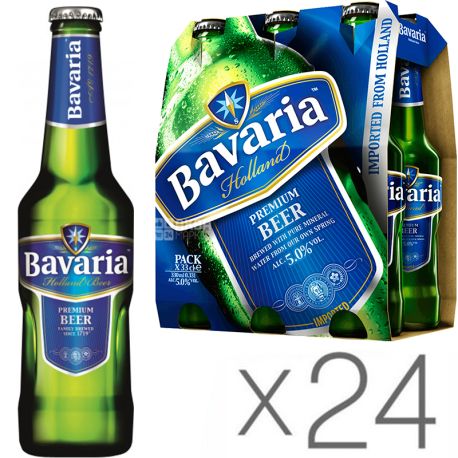 Bavaria, Упаковка 24 шт. х 0,33 л, Бавария, Пиво светлое, стекло