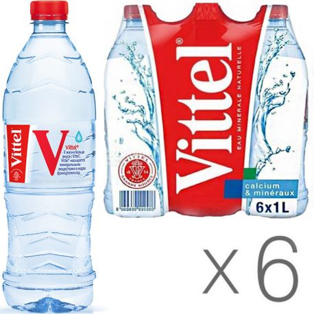 Vittel, 1 л, Упаковка 6 шт., Віттель, Вода мінеральна негазована, ПЕТ
