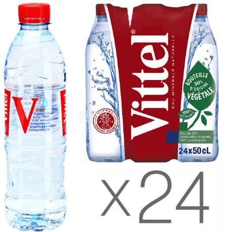 Vittel, 0,5 л, Упаковка 24 шт., Виттель, Вода минеральная негазированная, ПЭТ